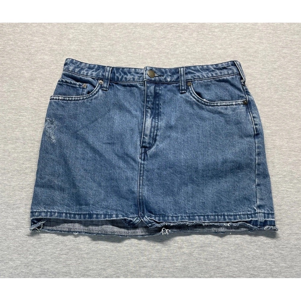 Free People Mini Skirt Womens 8 Blue Denim Medium Wash Casual Summer Distressed